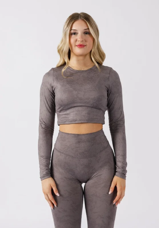 Women's Yoga Tops with Breathable Materials -Reluna™ Long Sleeve Crop Gunmetal