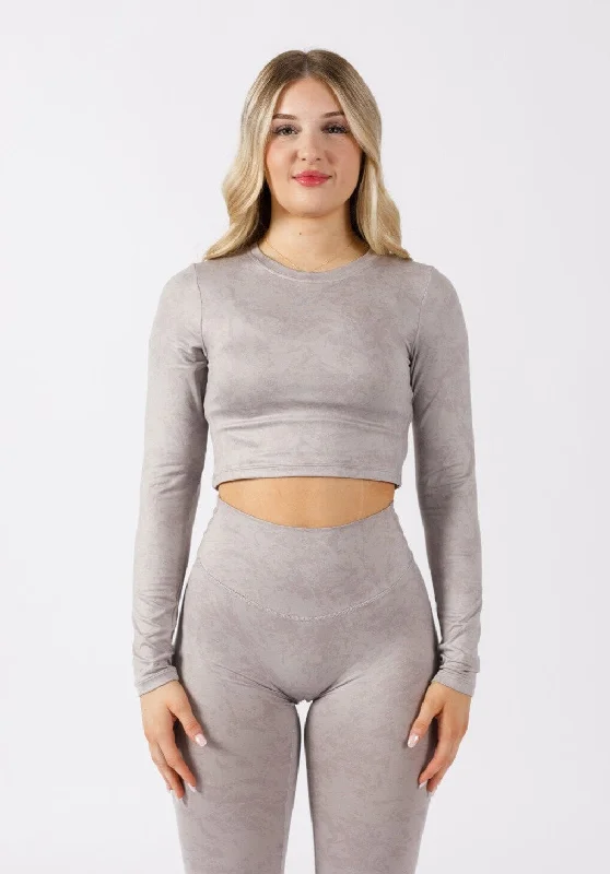 Yoga Tops for Mobility and Flexibility -Reluna™ Long Sleeve Crop Marble