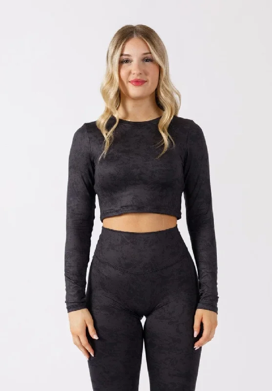 Yoga Tops for Comfortable and Flexible Movement -Reluna™ Long Sleeve Crop Obsidian