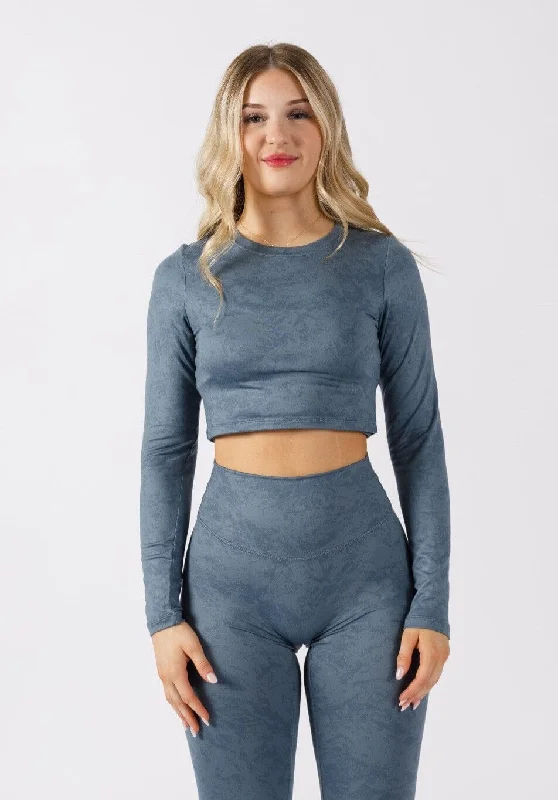 Women's Yoga Tops for High Stretch -Reluna™ Long Sleeve Crop Slate