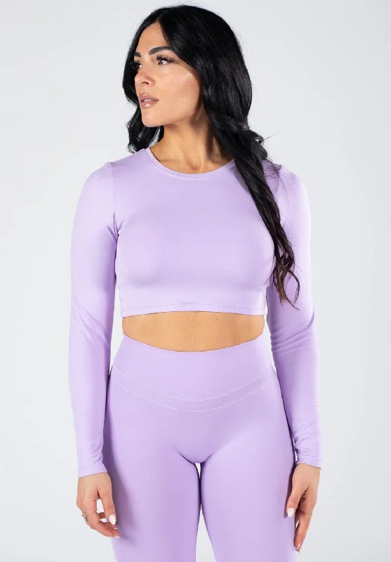 Breathable Yoga Tops with Soft Material -Reluna™ Long Sleeve Crop Violet Sky