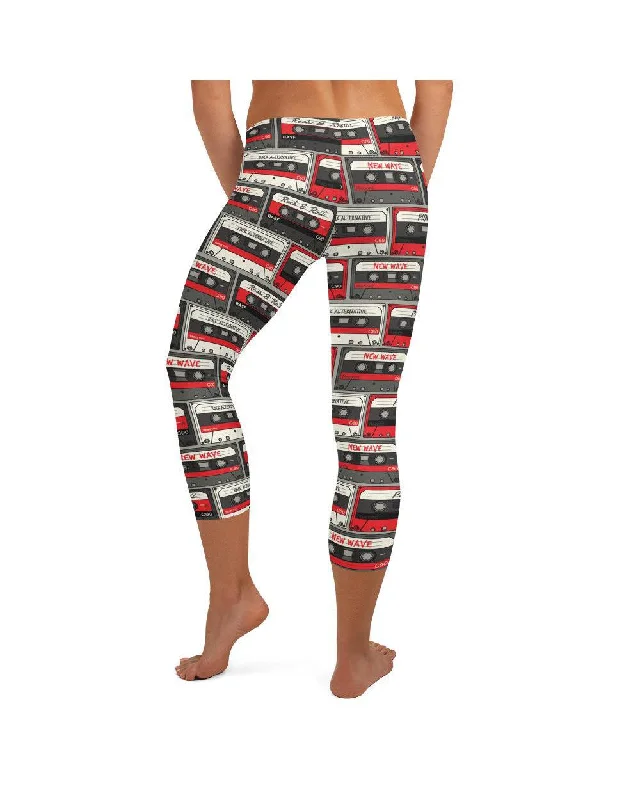 Yoga Pants for Strength and Flexibility -Retro Cassette Tapes Capris