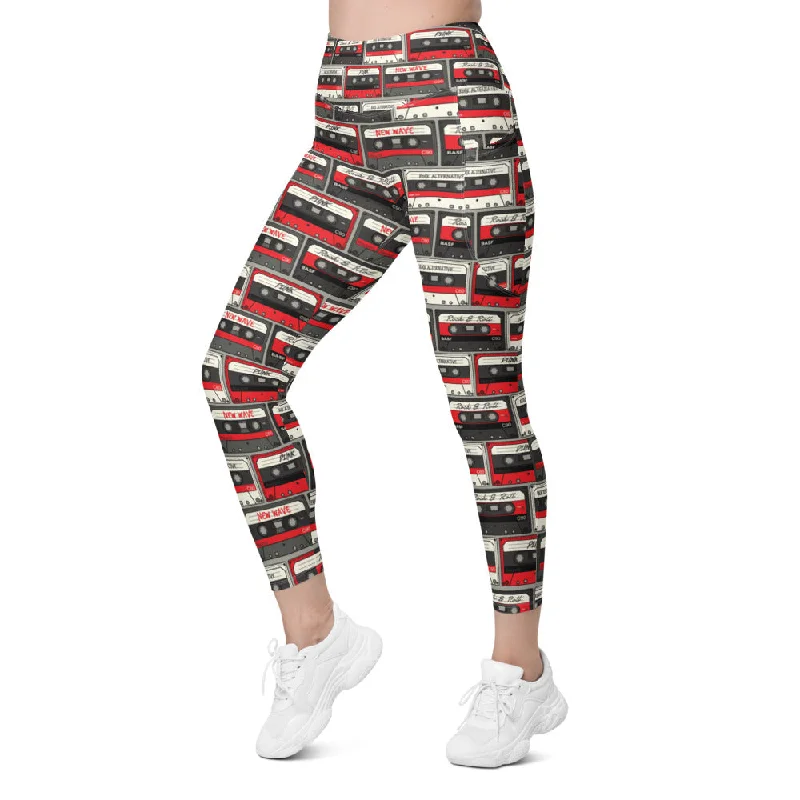 Yoga Pants with Custom Fit -Retro Cassette Tapes Leggings with Pockets