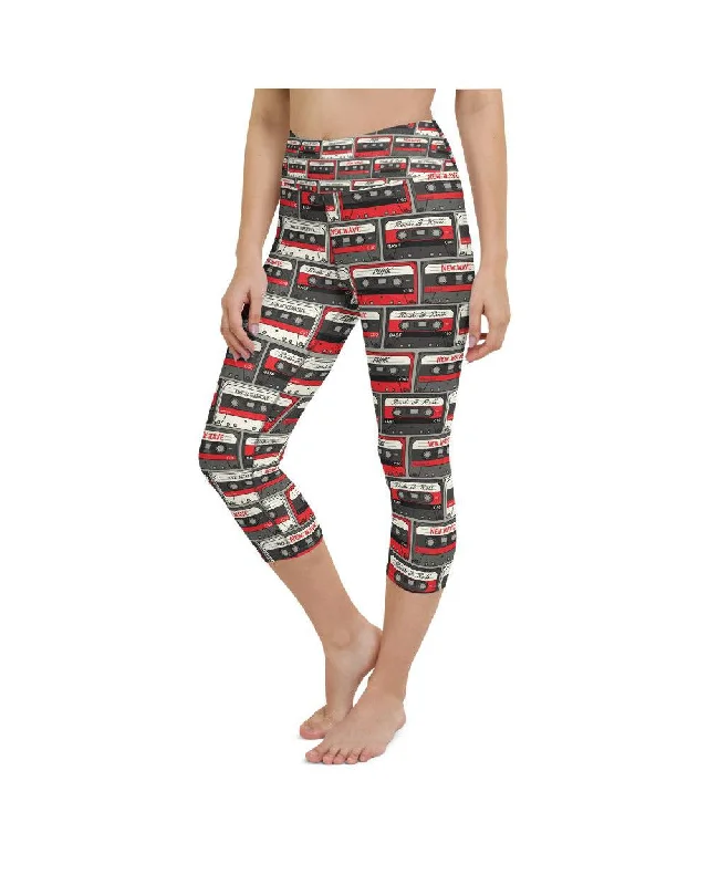 Yoga Pants for Full Movement -Retro Cassette Tapes Yoga Capris