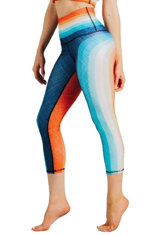 Yoga Pants with Tummy Control -Retro Rainbow Printed Yoga Crops