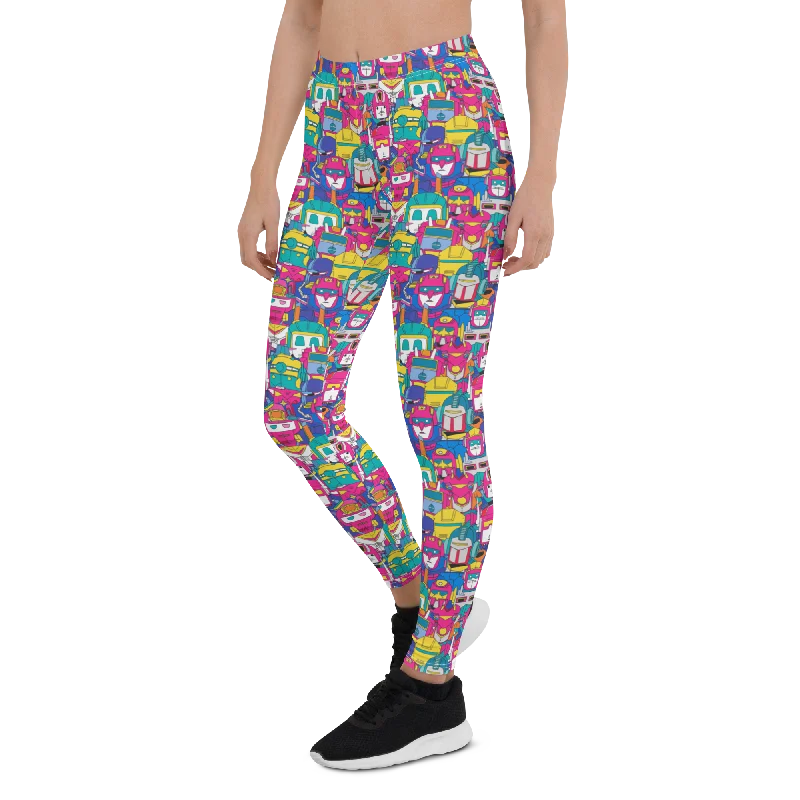 Yoga Pants with Tummy Control -Retro Robot Leggings