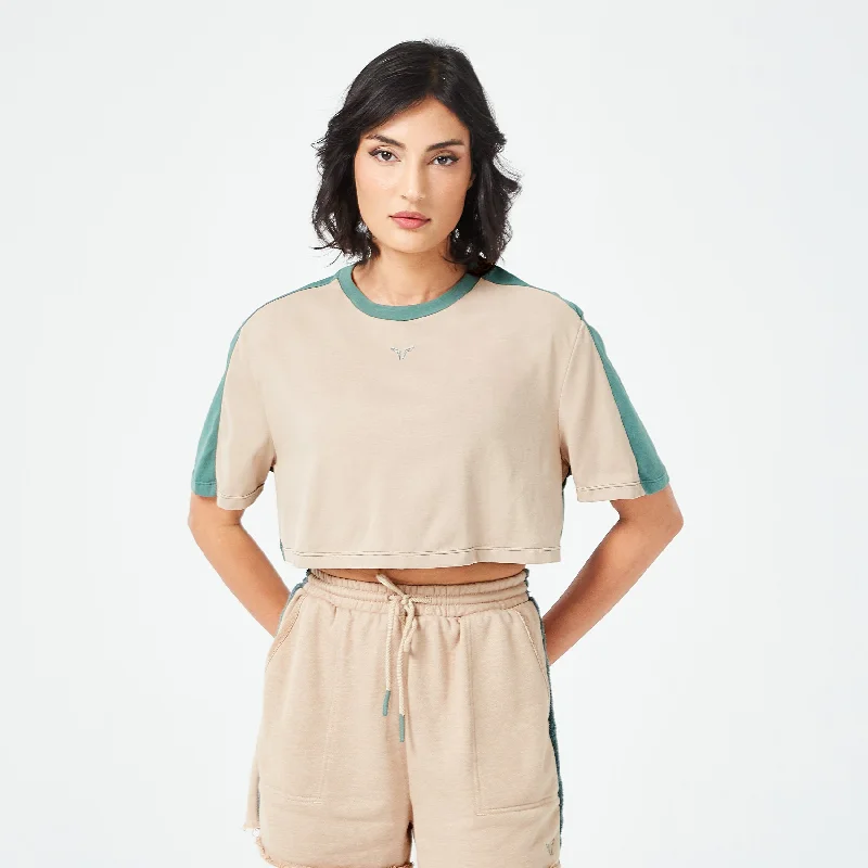 Yoga Tops for Supportive Fit and Flexibility -Retrograde Crop Tee - Cobblestone Marl & Dark Forest Marl Yoga Tops for Supportive Fit and Flexibility -Retrograde Crop Tee - Cobblestone Marl & Dark Forest Marl