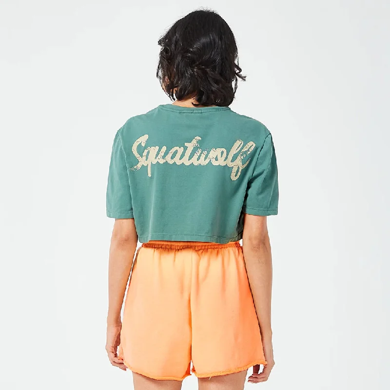 Yoga Tops with Stretchable Fabric for Movement -Retrograde Crop Tee - Orange Chiffon Marl & Dark Forest Marl