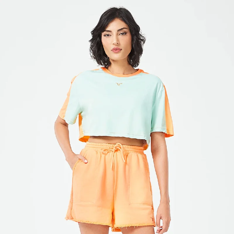 Stylish Yoga Tops for Yoga Classes -Retrograde Crop Tee - Surf Spray Marl & Orange Chiffon Marl Stylish Yoga Tops for Yoga Classes -Retrograde Crop Tee - Surf Spray Marl & Orange Chiffon Marl
