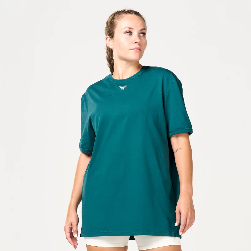 Long Sleeve Yoga Tops -Retrograde Patchwork Oversized Tee - Deep Teal Marl