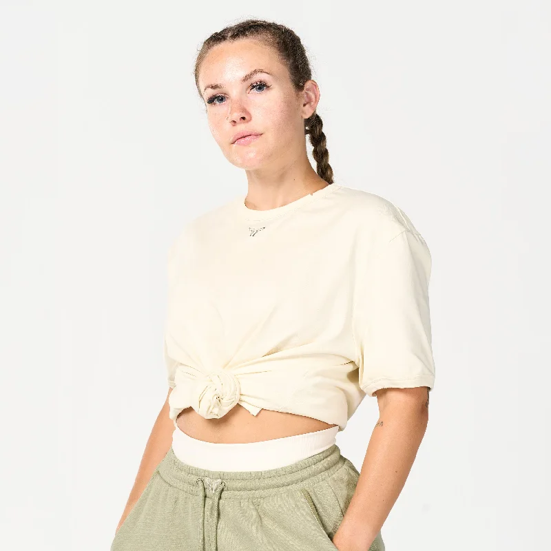 Yoga Tops for Running -Retrograde Patchwork Oversized Tee - Ecru Marl