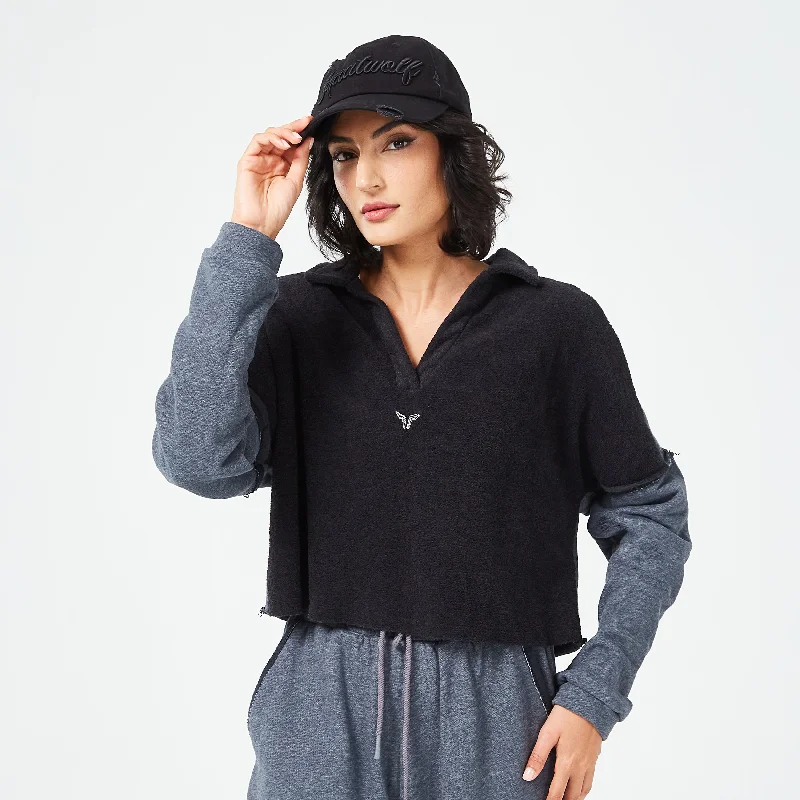 Yoga Tops for Increased Comfort and Mobility -Retrograde Plush Crop Top - Black Marl