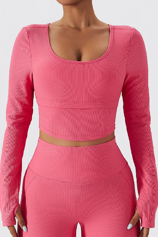 Yoga Bar with Turmeric for Inflammation -Ribbed Crop Long Sleeve Top with Built-in Bra