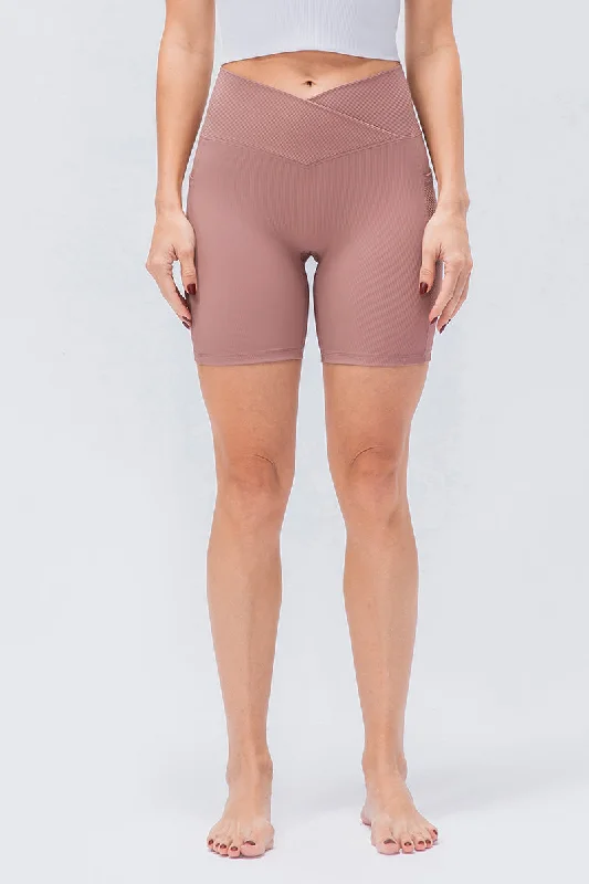 Soft Yoga Shorts for Yoga Poses and Practice -Ribbed High-Rise Crossover Shorts