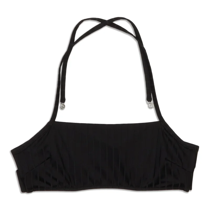 Yoga Tops for Body Movement -Ribbed Halter Cross-Back Swim Top - Resale
