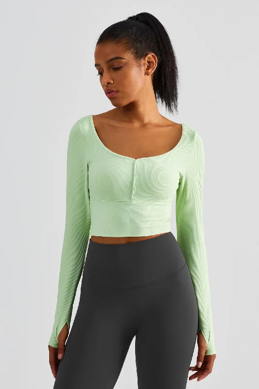 Yoga Bars for Antioxidant Benefits -Ribbed Crop Pullover Top With Built-In Bra
