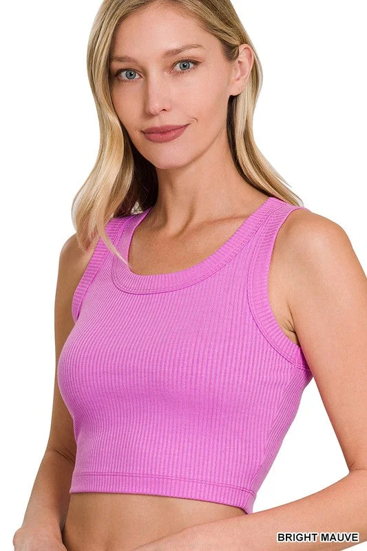 Yoga Shorts for Active Lifestyles -Zenana RIBBED SCOOP NECK CROP TANK TOP