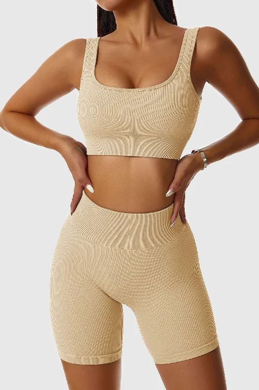 Yoga Bar with Ginger and Turmeric -Ribbed Scoop Neckline Sports Bra