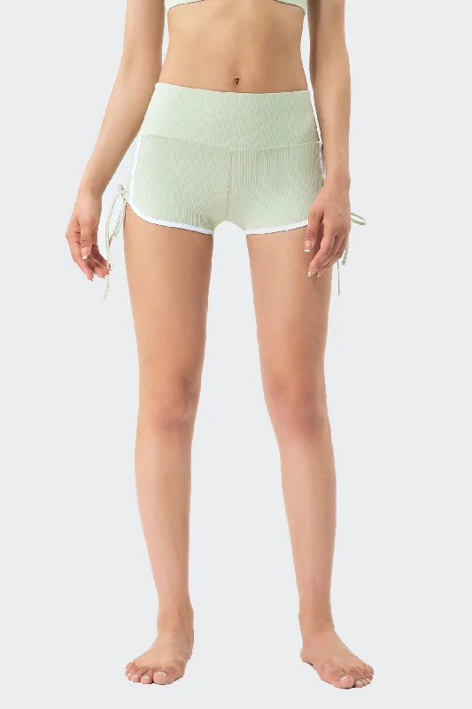 Yoga Shorts for Intense Stretching -Ribbed Side Ruched Drawstring Yoga Shorts