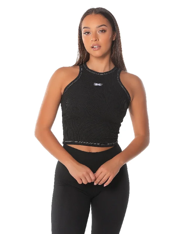 Lightweight Yoga Tops for Ease of Movement -Ribbed Singlet - Black