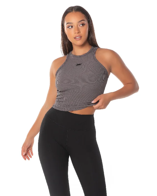 Yoga Tops for Comfort and Style -Ribbed Singlet - Charcoal