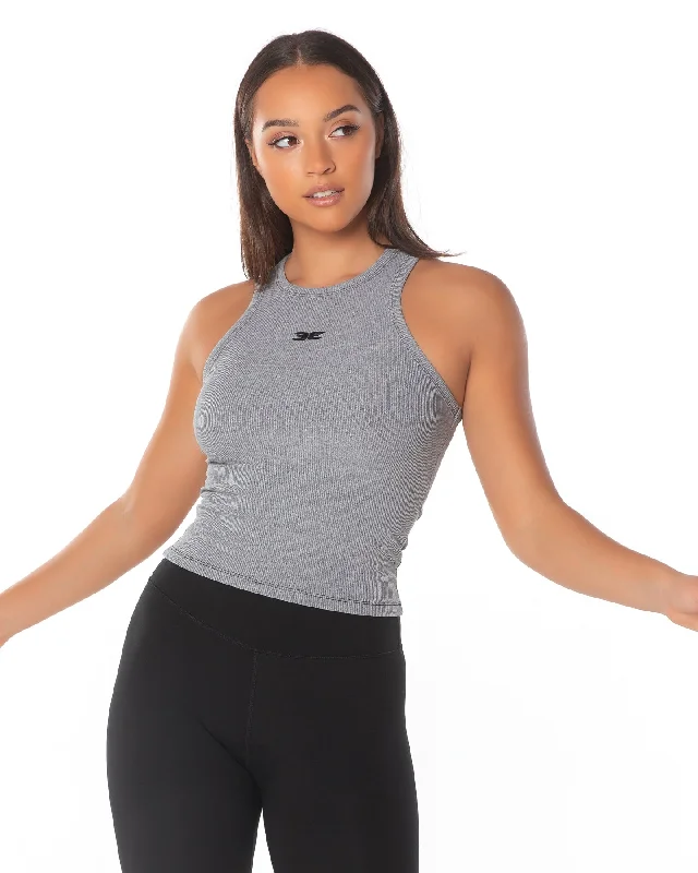 Yoga Tops for Breathability and Comfort -Ribbed Singlet - Grey