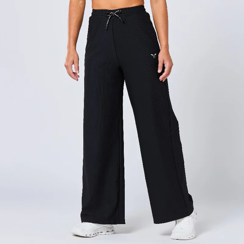 Yoga Pants for Stress Relief -Ribbed Wide Leg Pants - Black