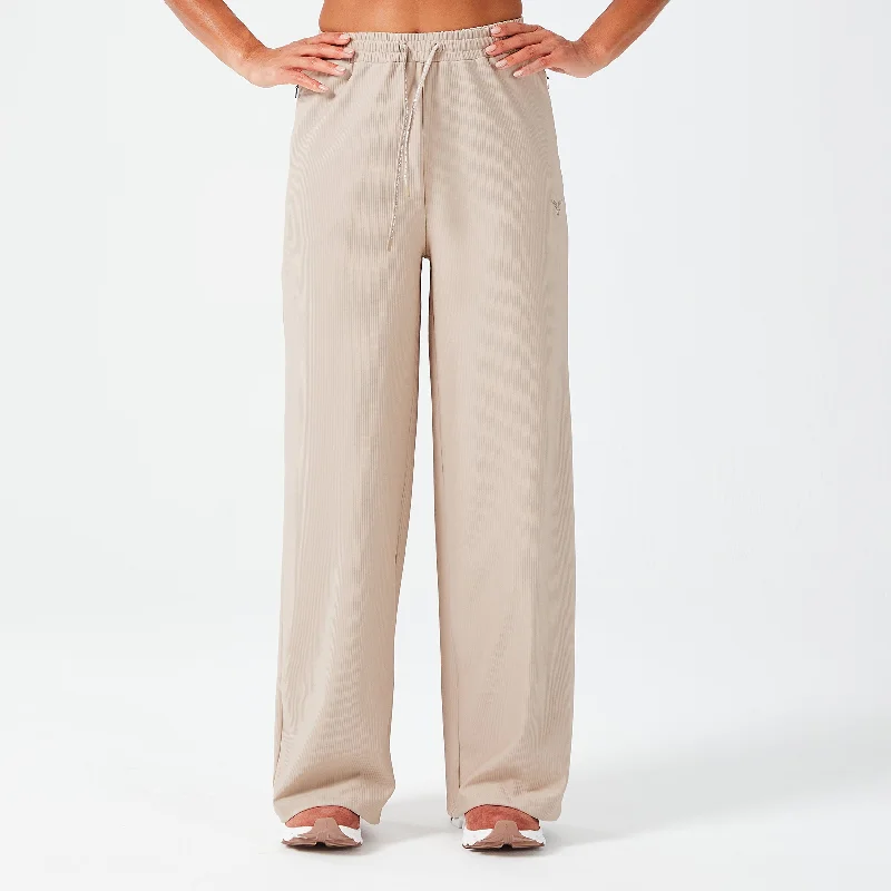 Breathable Yoga Pants -Ribbed Wide Leg Pants - Cobblestone