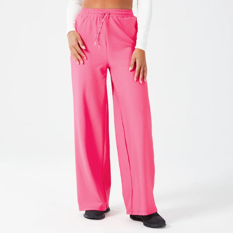 Yoga Pants for Flexibility and Strength -Ribbed Wide Leg Pants - Hot Pink