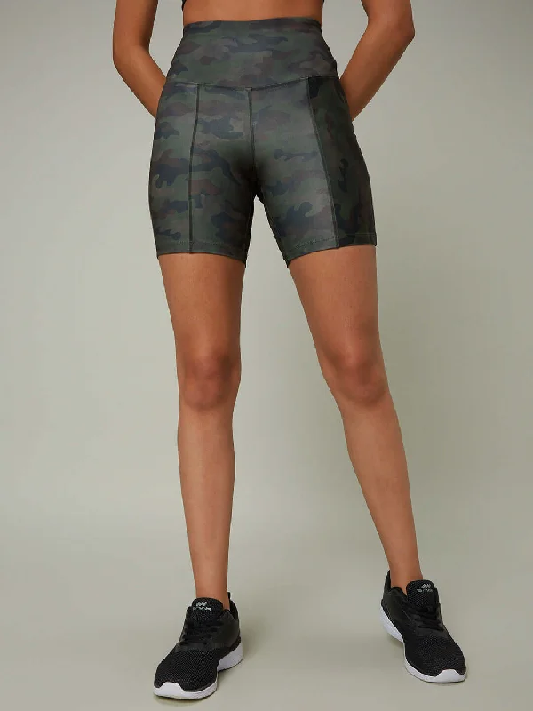 High-Waisted Yoga Shorts for High Support -Rider Shorts Army Camo