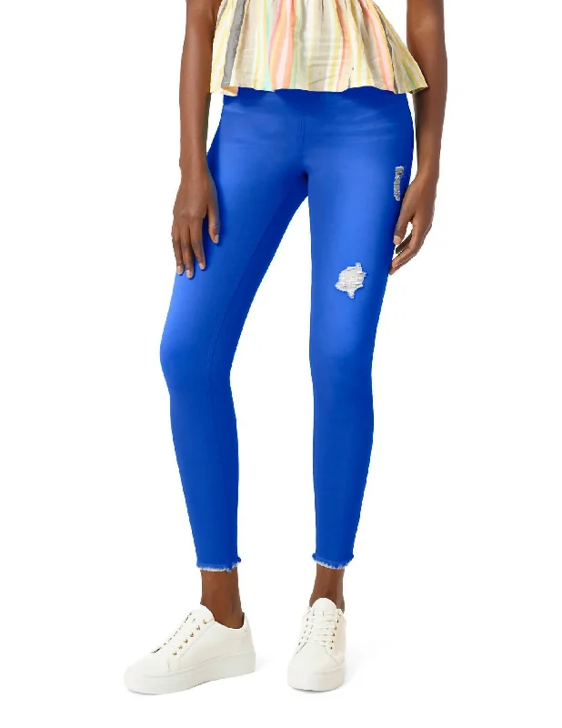 Soft Yoga Shorts for All Day Wear -Ripped Denim High Rise Skimmer Legging In Deep Ultramarine Soft Yoga Shorts for All Day Wear -Ripped Denim High Rise Skimmer Legging In Deep Ultramarine