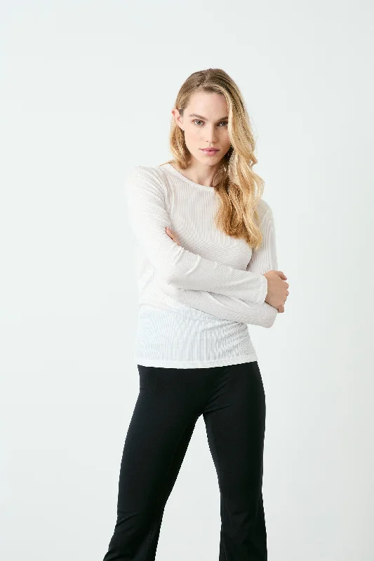 Premium Yoga Tops for Women -Rivington Ribbed Long Sleeve Top - White
