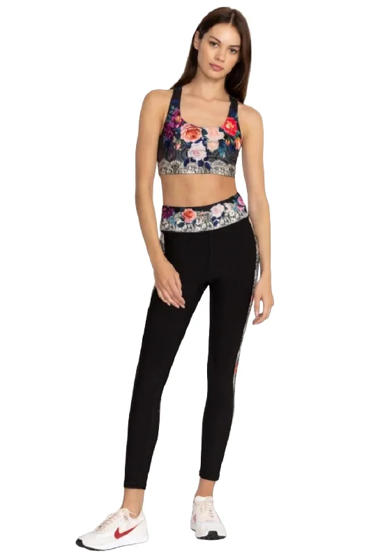 Stylish Yoga Shorts for Daily Fitness -Rose Lace Bee Active Legging In Black Multi