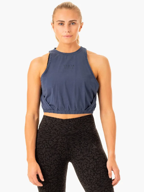 Yoga Tops with Spaghetti Straps -Rotation Tank - Navy