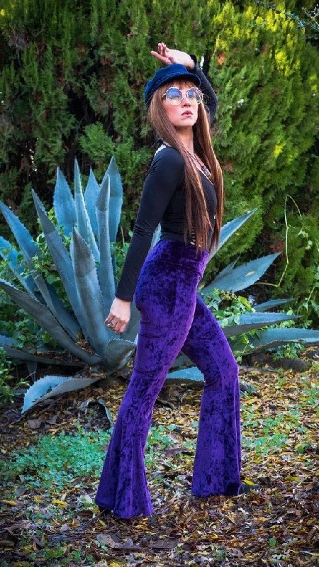 Yoga Pants with Smooth Waistband -Royal Purple Velvet Slim Bells