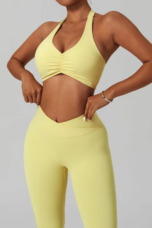 Yoga Bar with Organic Sweeteners -Front Ruched Halter Backless Sports Bra