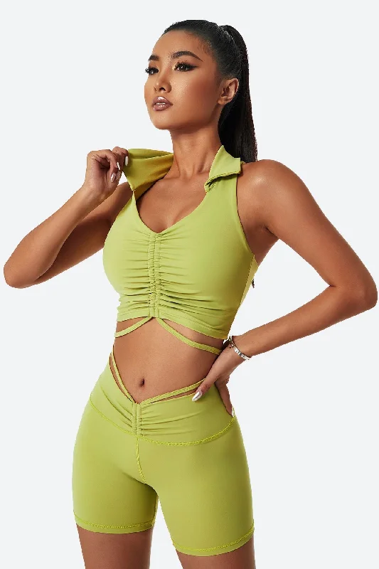 Yoga Bar with Hemp Hearts -Lapel Ruched Front Tank Tops Built In Bra