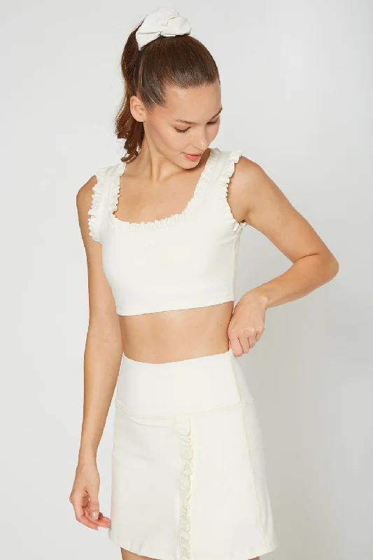 Yoga Tops for Comfort and Relaxation -Ruffle Scoop Neck Crop Top