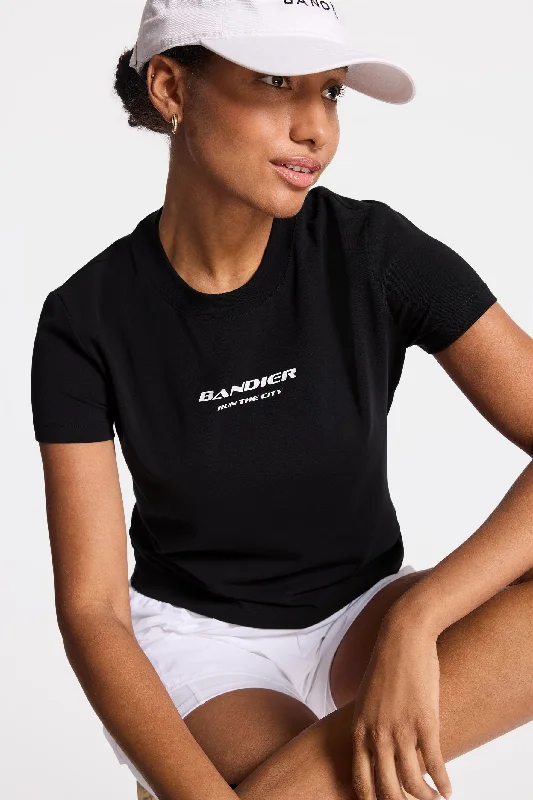 Yoga Tops for Casual Yoga Sessions -Run the City Baby Tee - Black/white