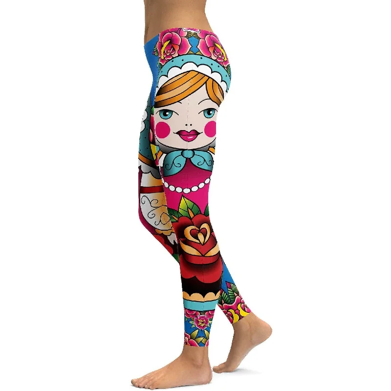 Breathable Yoga Pants for Performance -Russian Matryoshka Doll Leggings
