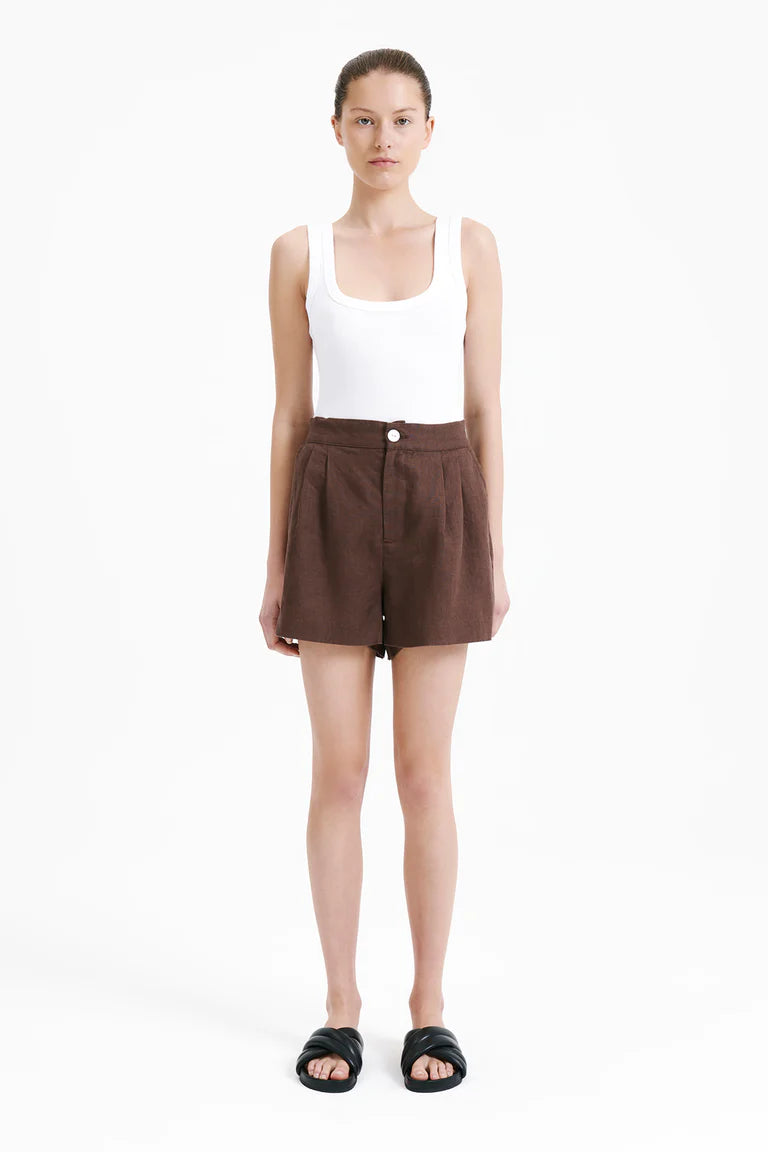 Yoga Shorts for Running and Yoga Workouts -Rynn Linen Short- Cacao