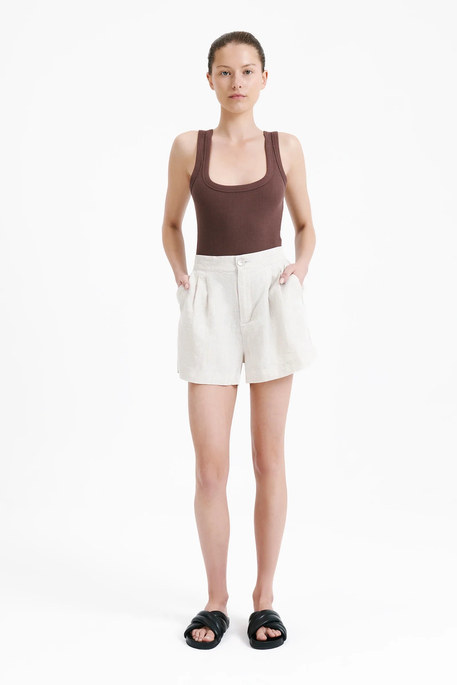 Soft Yoga Shorts for Posture Support -Rynn Linen Short- Natural
