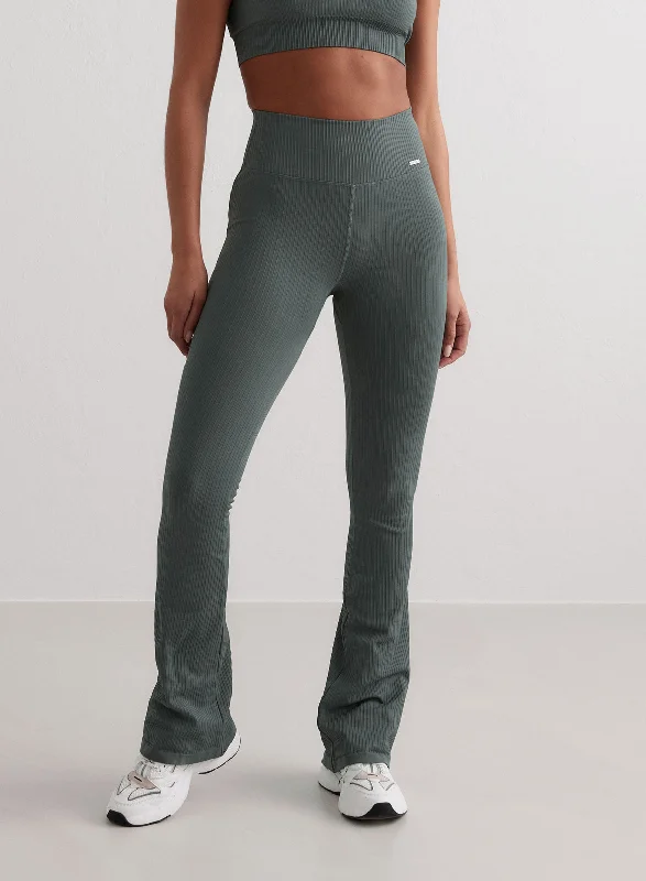 Yoga Pants for Sports and Fitness -Sage Ribbed Seamless Flare Tights