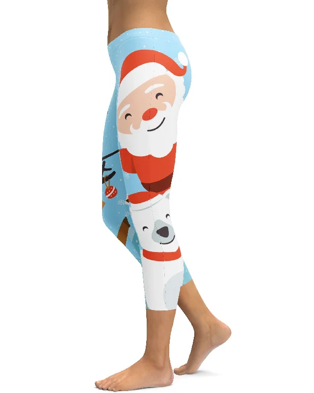 Breathable Yoga Pants for Comfort -Santa and Friends Capris
