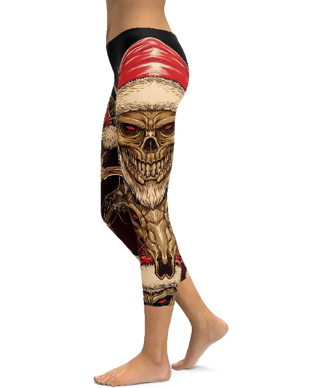 Yoga Pants for Stretch and Power -Santa & Rudolph Skull Capris