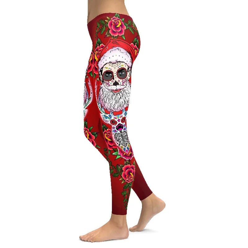 Ultra Stretchable Yoga Pants -Santa & Rudolph Sugar Skull Leggings
