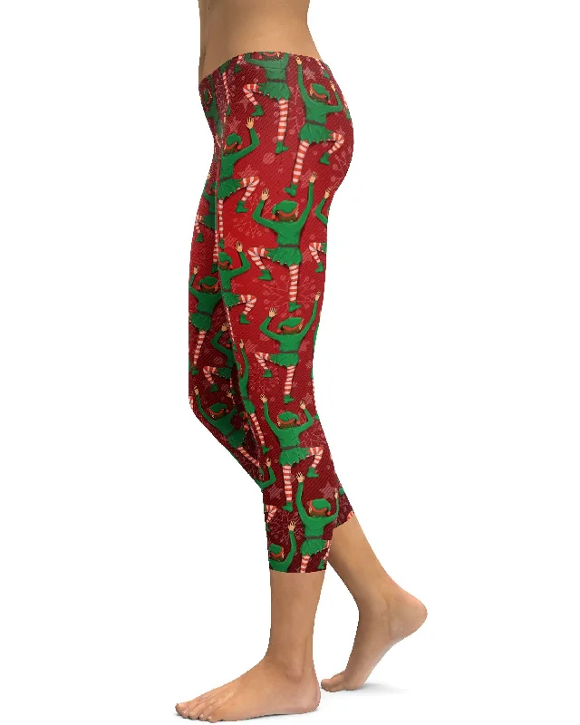 Breathable Compression Yoga Pants -Santa's Elves Capris