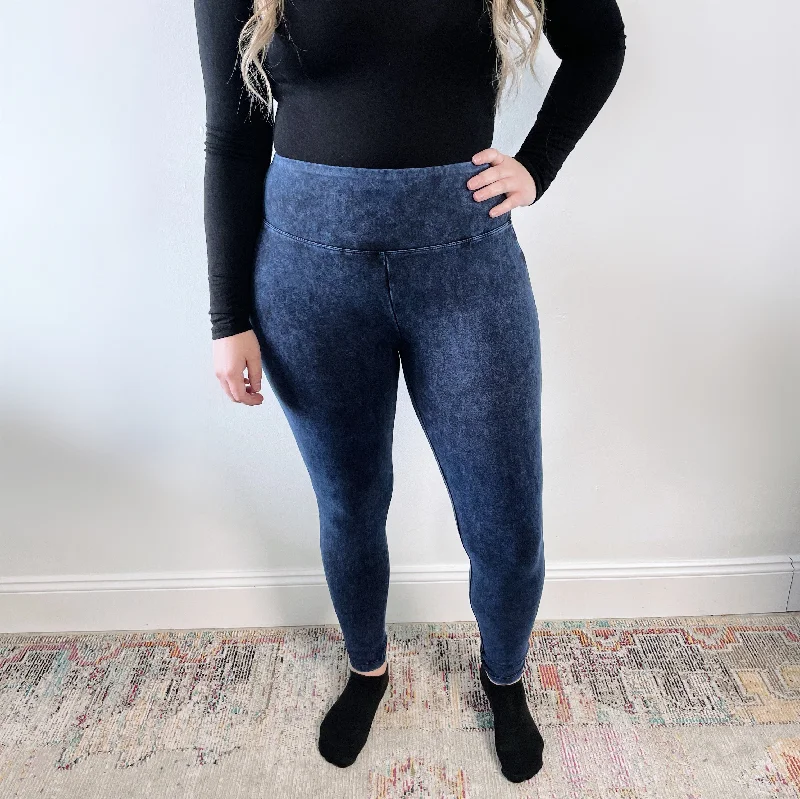Black Yoga Pants -Indigo Mineral Wash Leggings