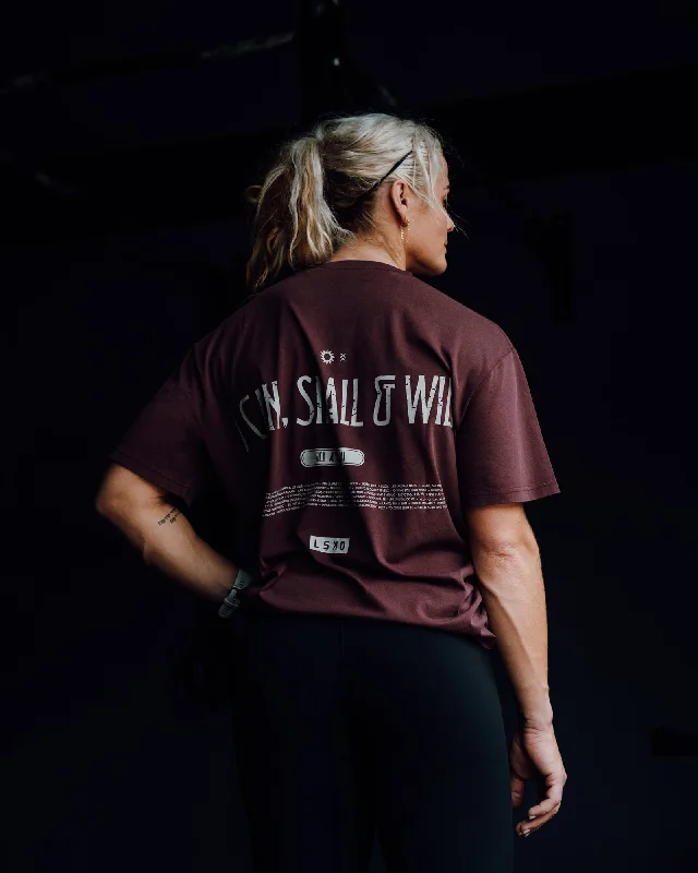 Fitted Yoga Tops for Optimal Movement -Sara I Can Shall & Will Oversized Washed Tee - Bordeaux-Shale Beige