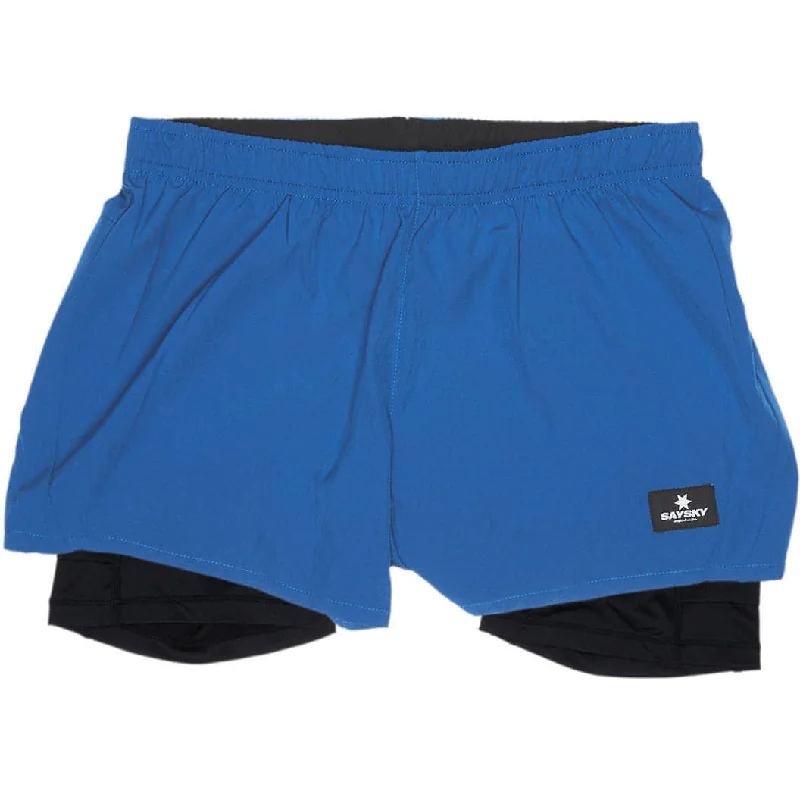 Yoga Shorts for Stretching and Flexing -SAYSKY 3 Inch 2 in 1 Womens Running Shorts - Blue Yoga Shorts for Stretching and Flexing -SAYSKY 3 Inch 2 in 1 Womens Running Shorts - Blue